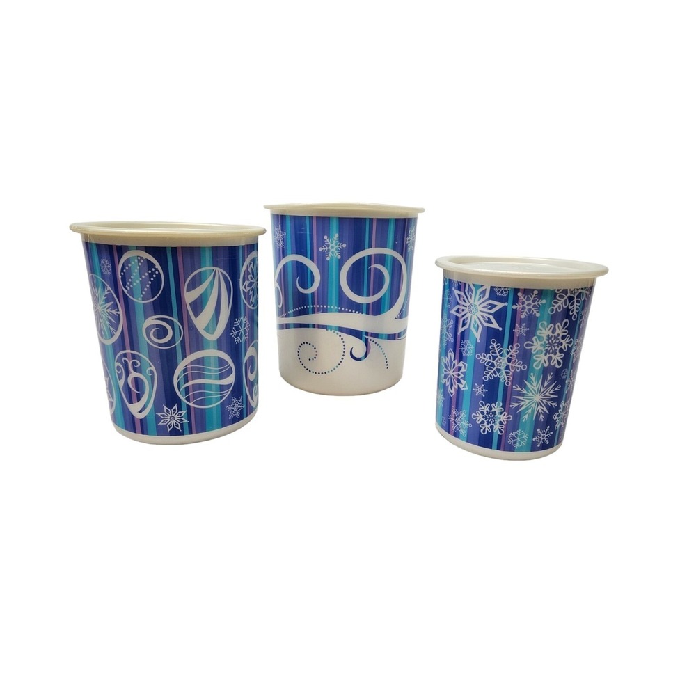 Vintage Tupperware Winter Pearl Holiday Stacking Canister Set 3 Piece Set